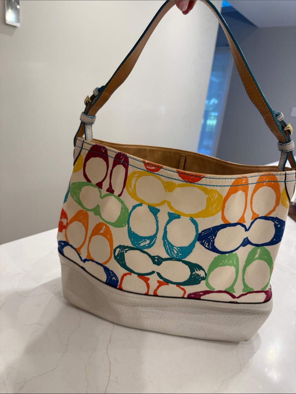 Coach Multicolor Signature Canvas Shoulder Bag with Cream Base